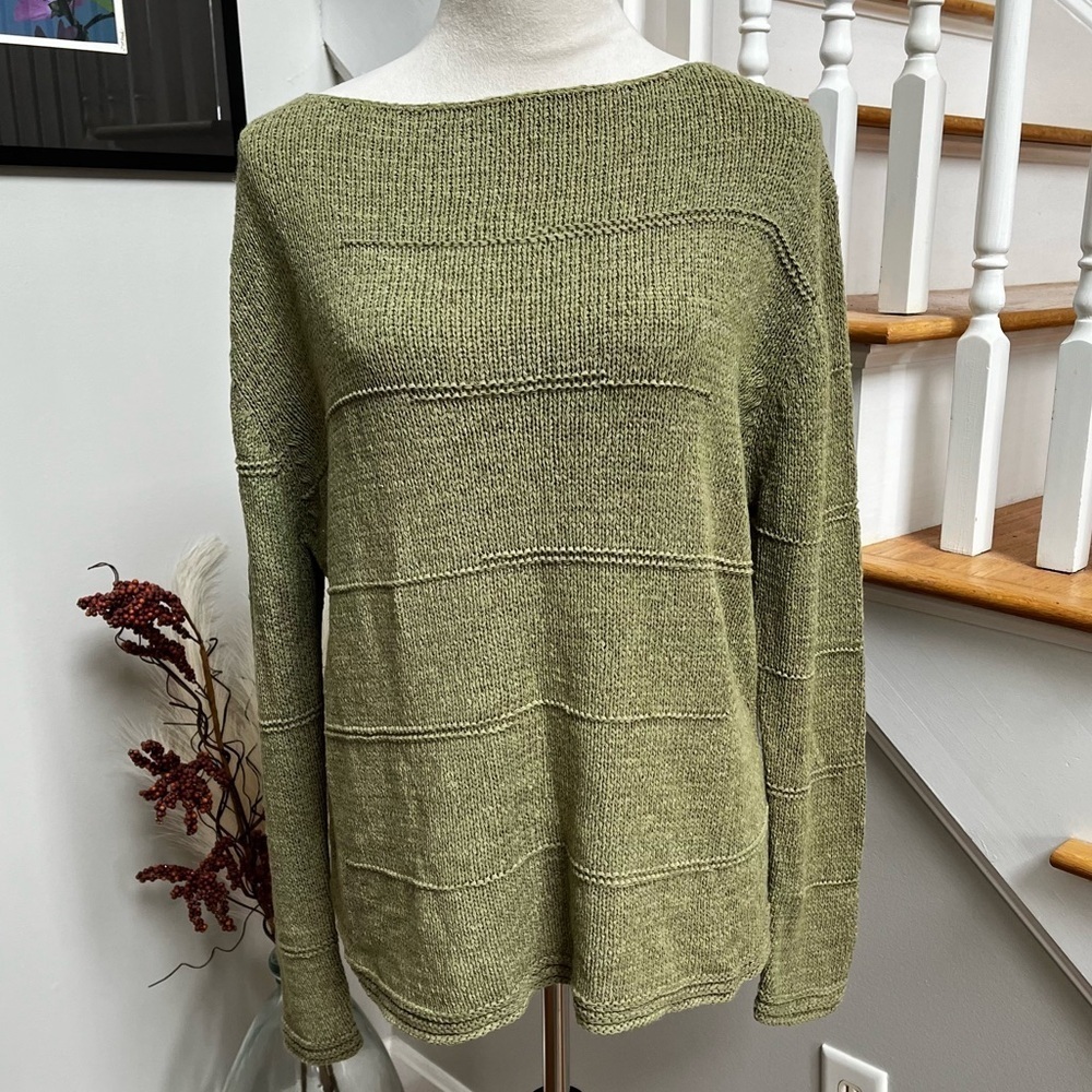 Nordic Traders XL Women’s Sweater Loose Knit Green Boat Neck Lagenlook